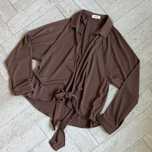 Brown Tie-Front Blouse